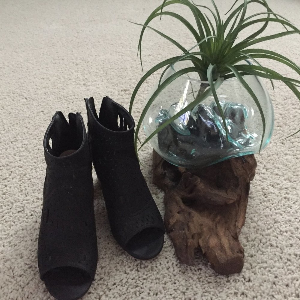 Restricted Black Aztec Cutout Peep Toe Booties